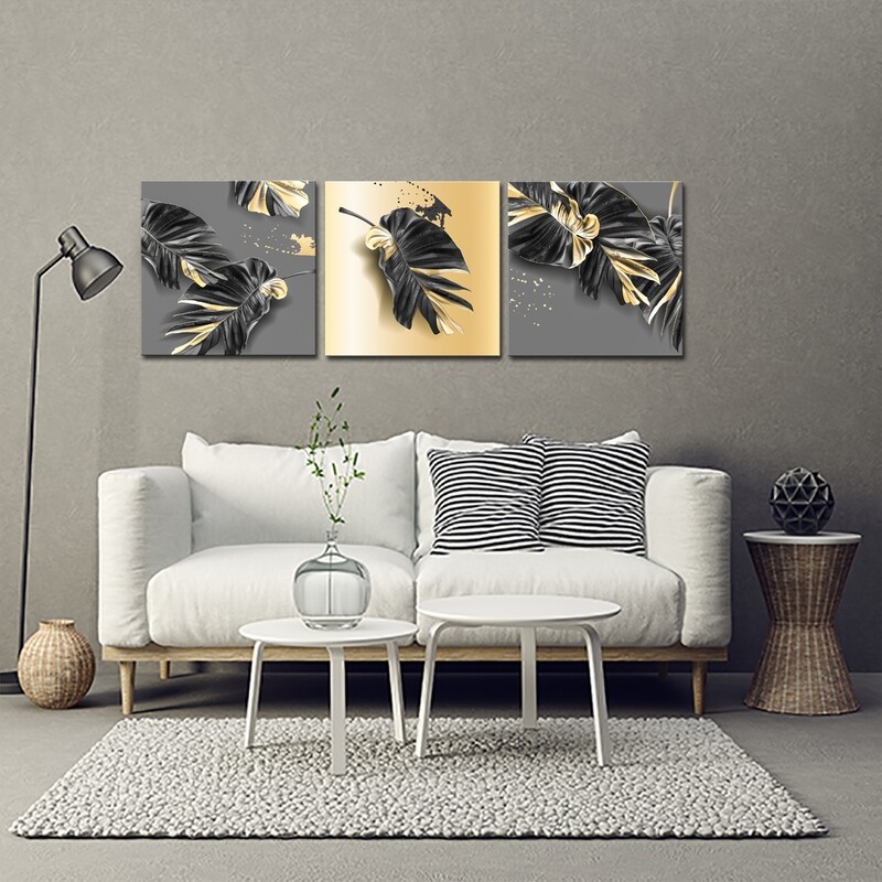 Tropical Leaves Black and Gold - Modern Luxury Wall art Printed on Acrylic Glass - Frameless and Ready to Hang