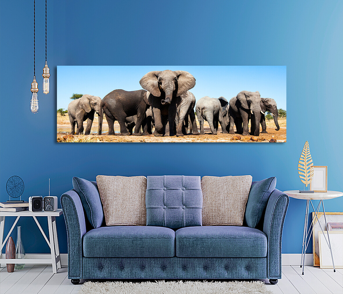 African Elephants  Picture Printed on Frameless Acrylic Glass - Modern Luxury Acrylic Glass Wall art - Frameless and Ready to Hang