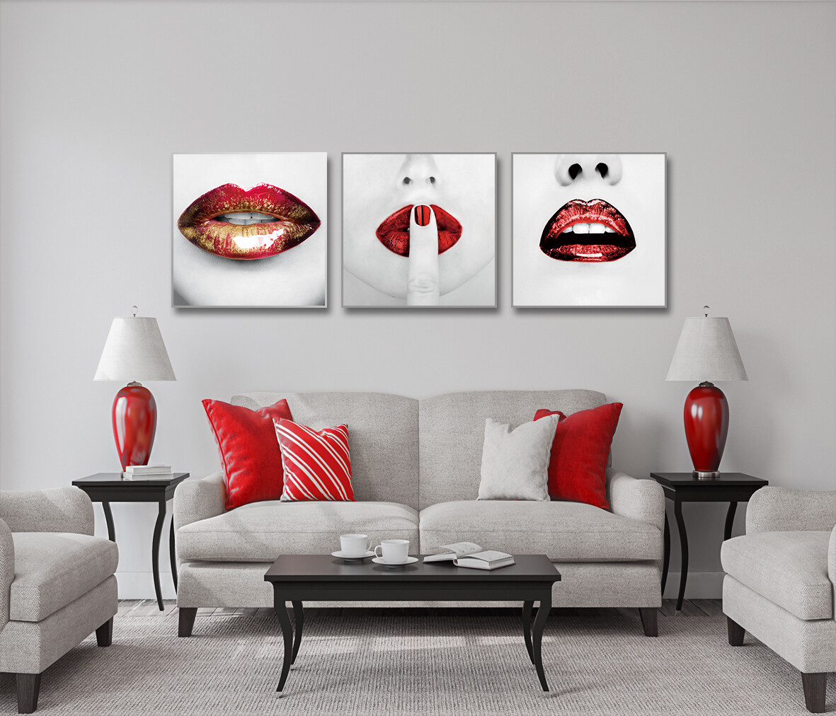 Glamour Red Gloss Lips - Modern Luxury Wall art Printed on Acrylic Glass - Frameless and Ready to Hang
