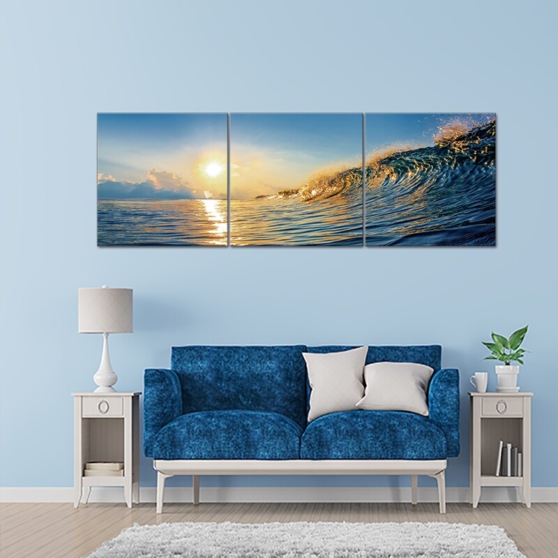 Wave In Motion (3 Panels) - Modern Luxury Wall art Printed on Acrylic Glass - Frameless and Ready to Hang