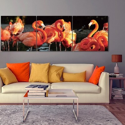 Flamingo (3 Panels)  - Modern Luxury Wall art Printed on Acrylic Glass - Frameless and Ready to Hang