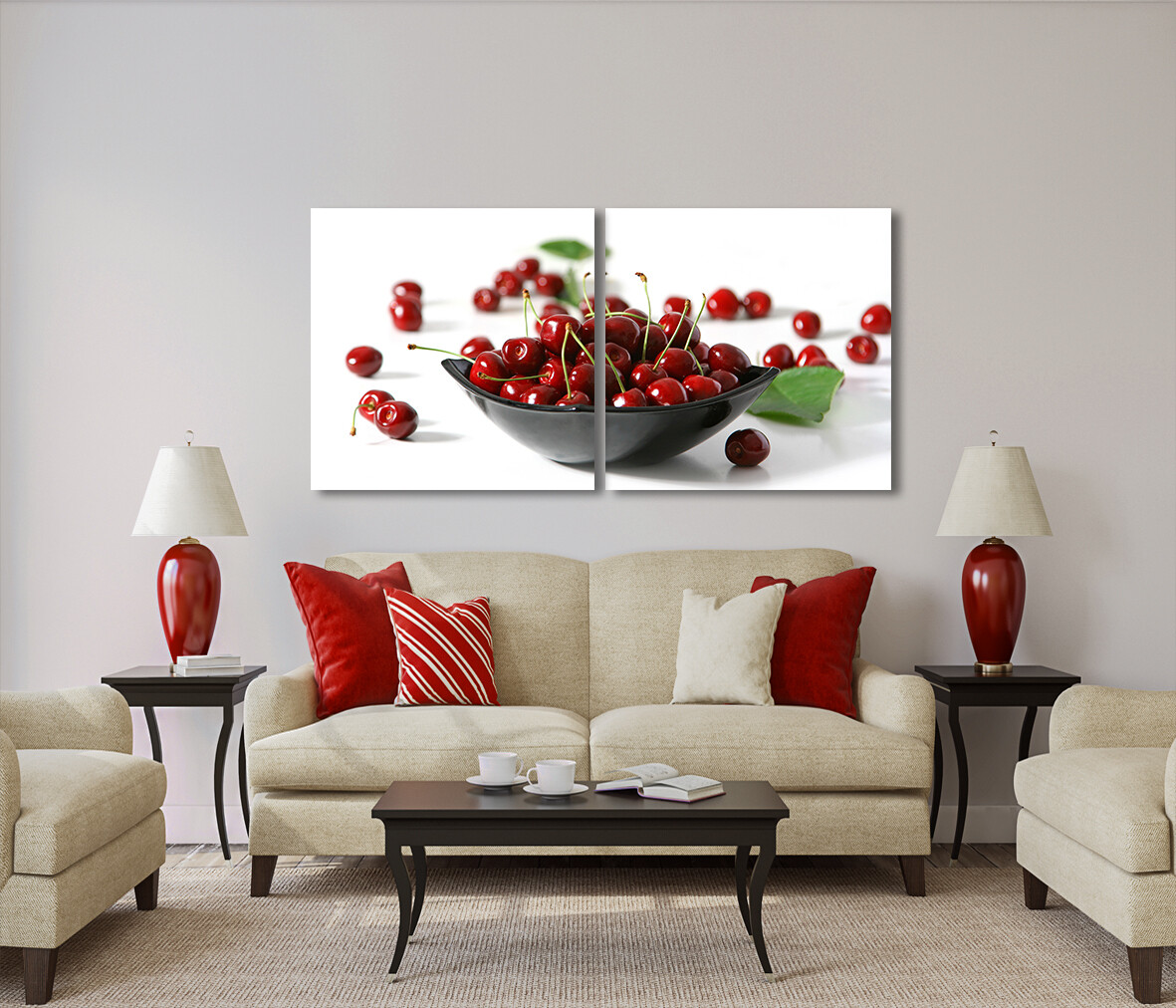 Dish of Red Cherries  - Modern Luxury Wall art Printed on Acrylic Glass - Frameless and Ready to Hang