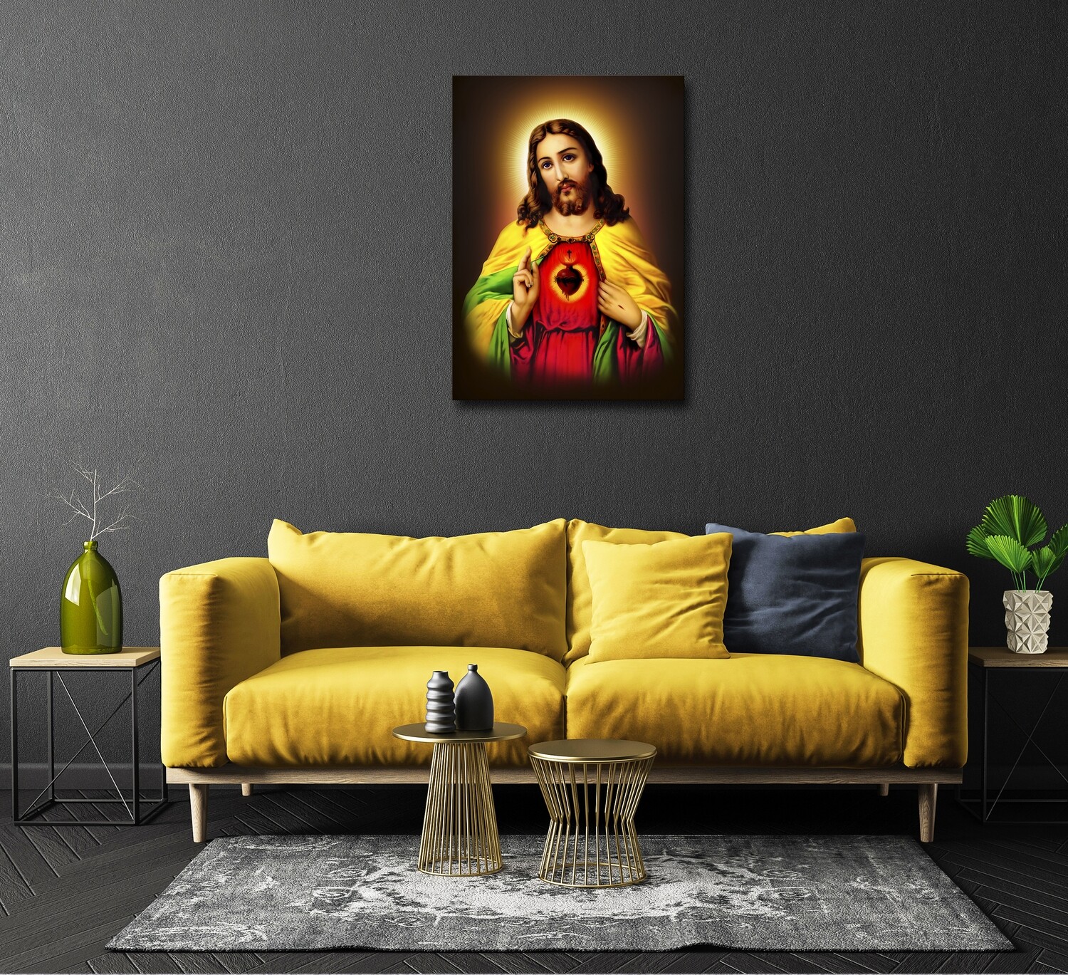 Jesus Sacred Heart Painting -Christian Wallart- The Sacred Heart Picture Printed on Frameless Acrylic Glass - Ready To Hang, Size: 70x50 cm