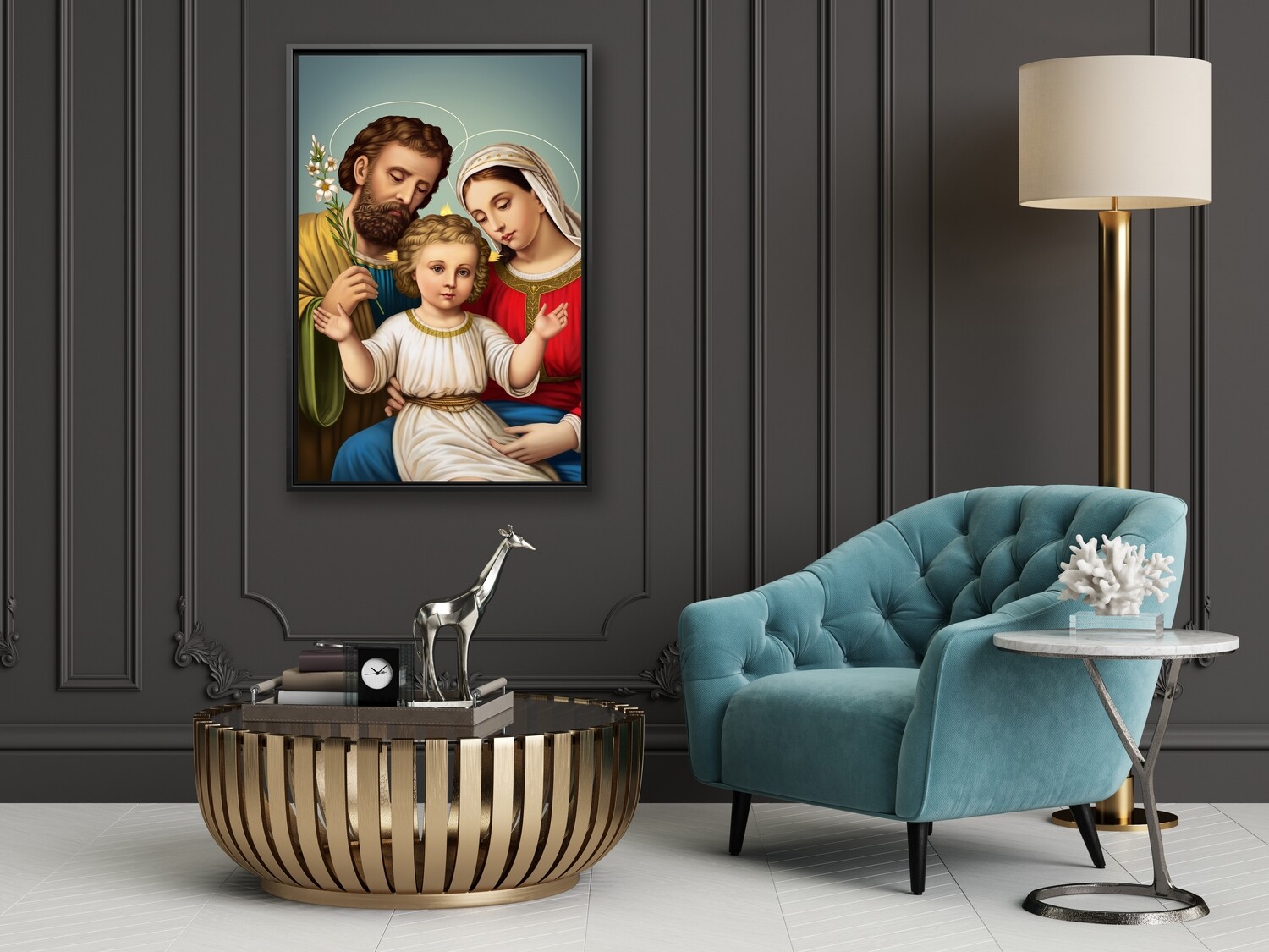 Holy Family Painting -Framed Christian Wallart -Joseph Mary Jesus Picture Printed on Acrylic Glass -Framed and Ready To Hang