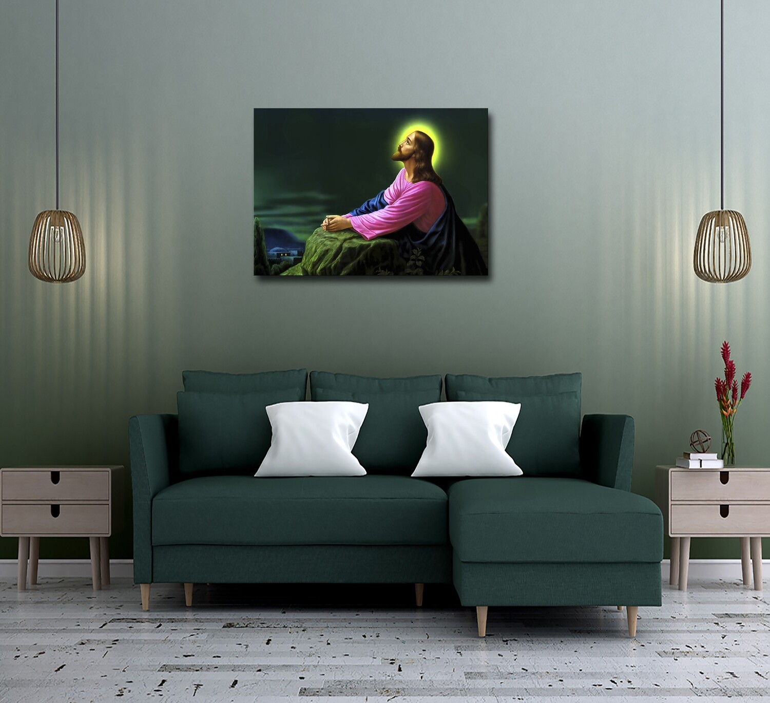 Jesus Prayer Painting -Frameless Christian Wallart - Jesus Picture Printed on Acrylic Glass-Aluminium Float Framed and Ready To Hang
