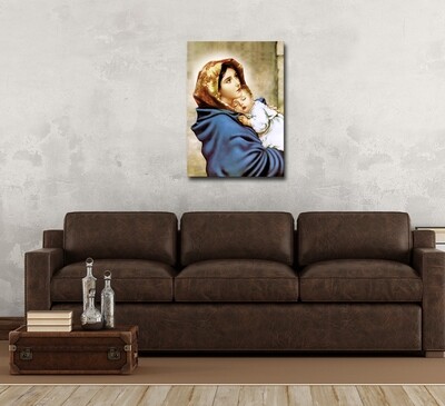 Virgin Mary and Baby Jesus Painting - Modern Frameless Christian Wallart -Mother Mary and Child Jesus Picture Printed on Acrylic Glass |Aluminium Float Frame and Ready To Hang, Size: 70x50 cm