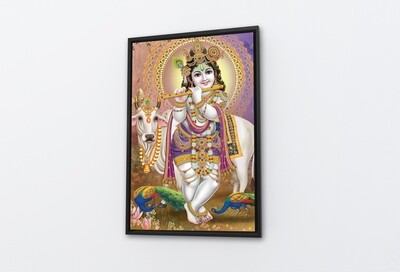 Krishna Painting -Framed Hindu God Wallart- Gopala Krishna Picture Printed on  Acrylic Glass -|Framed and Ready To Hang, Size: 60x40x2.3 cm