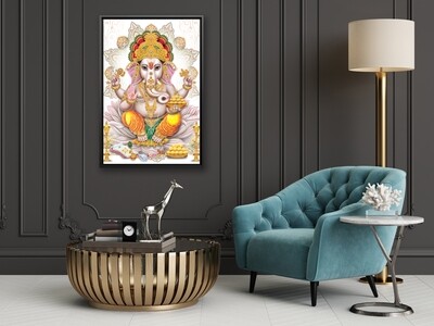 Ganesha Painting -Framed Hindu God Wallart -Ganesha Picture Printed on  Acrylic Glass -Framed and Ready To Hang