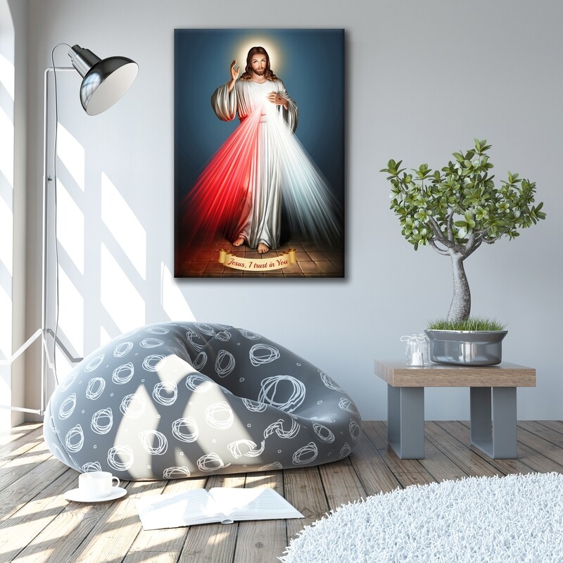 Divine Mercy Painting Blue -Christian Wallart -Jesus Divine Mercy Picture Printed on Frameless Acrylic Glass- Ready To Hang