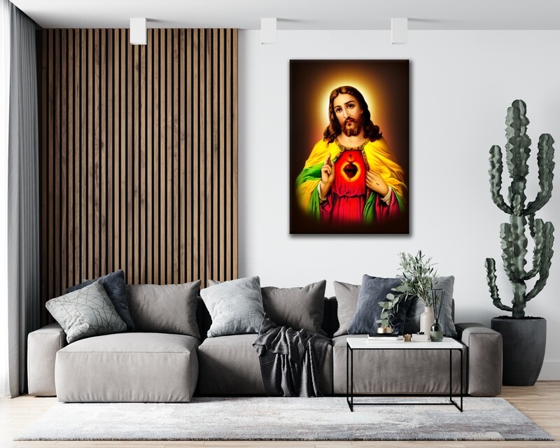 Jesus Sacred Heart Painting -Christian Wallart- The Sacred Heart Picture Printed on Frameless Acrylic Glass - Ready To Hang