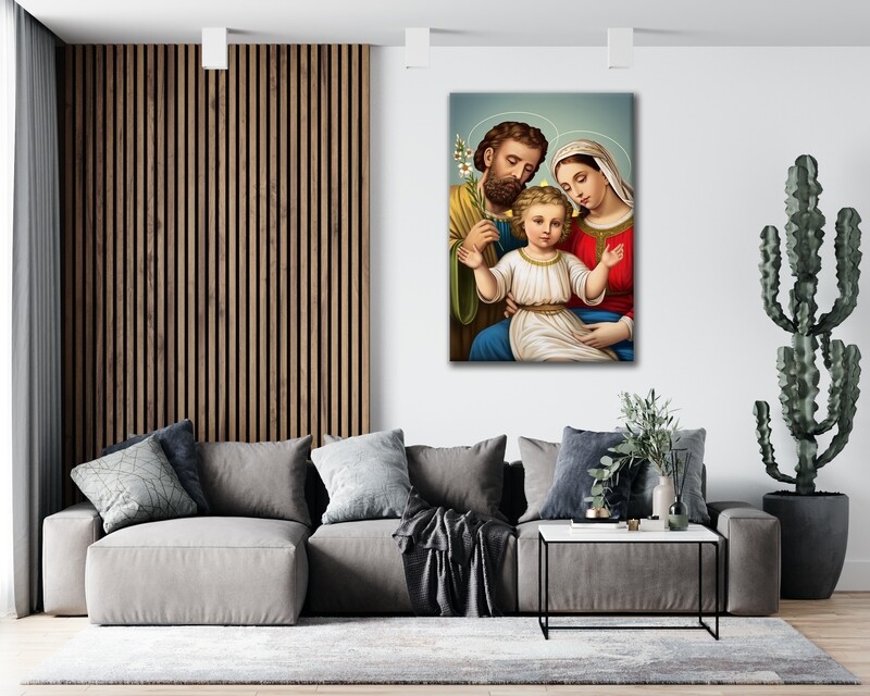 Holy Family Painting -Frameless Christian Wallart-Joseph Mary Jesus Picture Printed on Acrylic Glass -Aluminium Float Framed and Ready To Hang