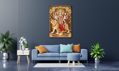 Durga Devi Painting -Hindu God Devi Durga Wallart-Ambaji Picture Printed on Frameless Acrylic Glass - Ready To Hang