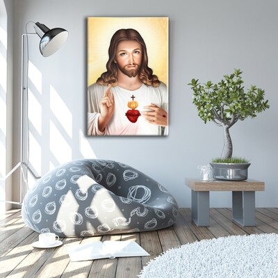 Jesus Sacred Heart Painting-Christian Wallart -Sacred HeartPicture Printed on Frameless Acrylic Glass - With Aluminium Backing Frame Ready To Hang