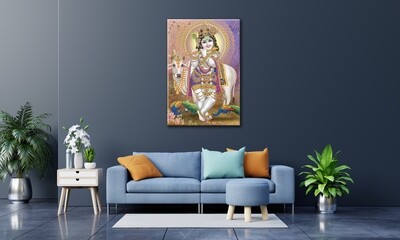 Gopala Krishna Painting-Hindu God Balagopala Wallart -Krishna Picture Printed on Frameless Acrylic Glass - Ready To Hang