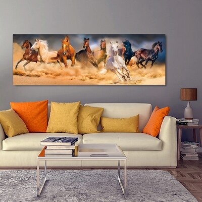 Desert Storm Horse Run | Frameless Painting Printed on Acrylic Glass | With Aluminium Backing Frame Ready to Hang
