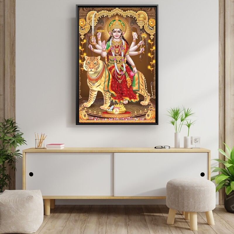 Durga Devi  Painting -Framed Hindu God Wallart -Kali Devi Picture Printed on  Acrylic Glass -Framed and Ready To Hang