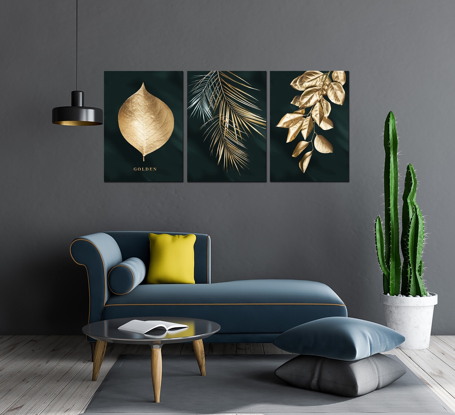 Golden Leaves - Modern Luxury Acrylic Glass Wall art - Frameless and Ready to Hang