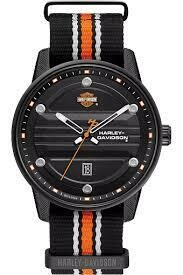 Harley-Davidson® Mens B&amp;S Black Dial NATO Strap Watch