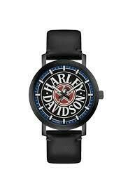 Harley-Davidson Men&#39;s Iconic Fat Boy Leather &amp; Stainless Steel Watch