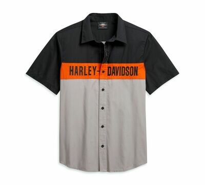 SHIRT-WOVEN,COLORBLOCK,ORANGE