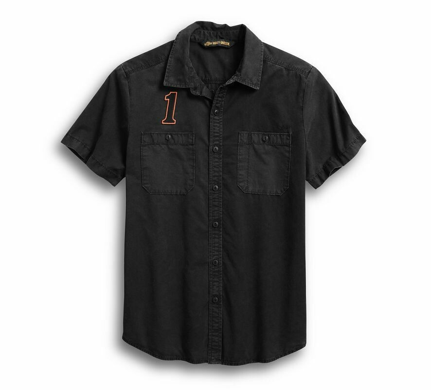 SHIRT-#1RACING,S/S,WVN,BLK