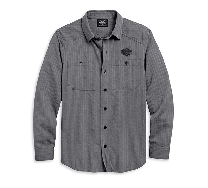 SHIRT-TEXTURED STRIPE,L/S,WVN,GRY