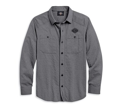 SHIRT-TEXTURED STRIPE,L/S,WVN,GRY