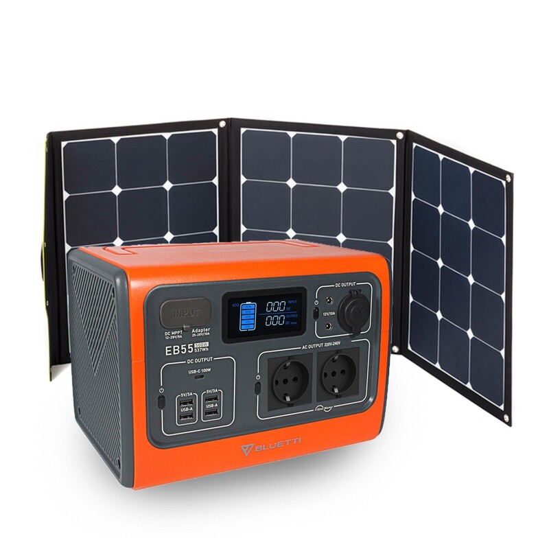 Bluetti EB55 LiFePo4 Solar Powerstation Set inkl. Solartasche 120W