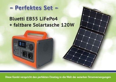 Bundle Sonderpreis Bluetti EB55 LiFePo4 Solar Powerstation Set inkl. Solartasche 120W