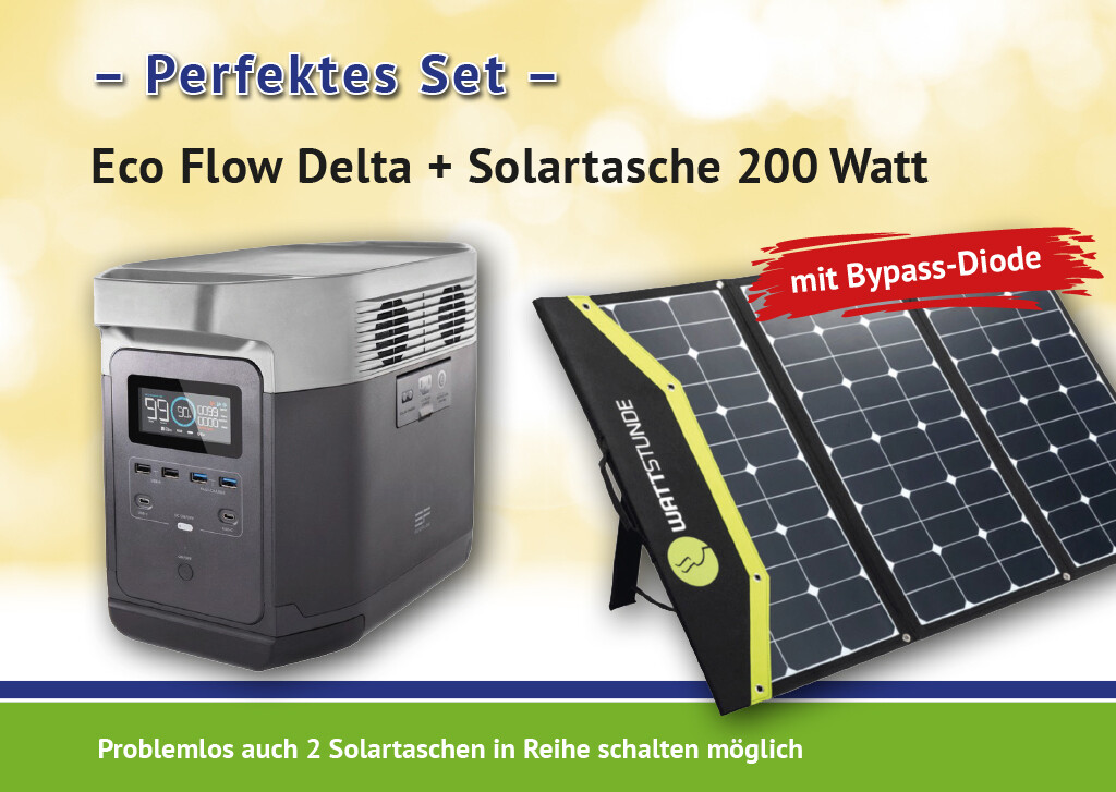 EcoFlow DELTA Powerstation Set 1800 W / 1260 Wh inkl. Solartasche WS200SF-HV+ 200W * Sofort lieferbar