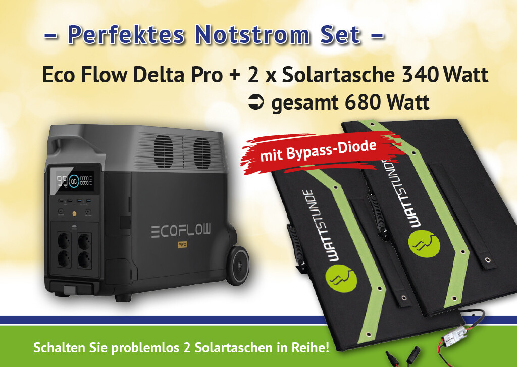 EcoFlow DELTA Pro Powerstation 3600Wh inkl. 2 Solartaschen 340 Watt mit Bypassdiode
