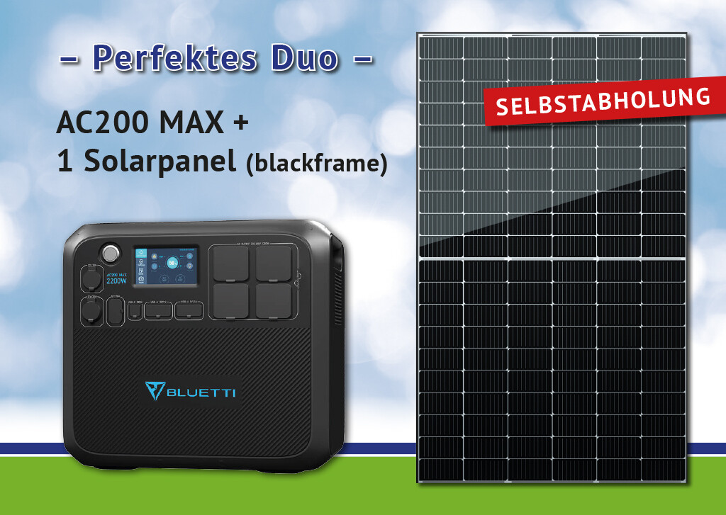 Bluetti AC200MAX Solar Powerstation Set inkl. 1 Solarmodul 375 Wp (blackframe)  * sofort erhältlich - nur Selbstabholung!