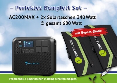 Aktion Bluetti AC200MAX Solar Powerstation Set inkl. 2 Solartaschen 340W  * 
Display Deutsch/Englisch* Zubehör * Jetzt vorbestellen * Lieferbar Anfang Dezember * versandkostenfrei