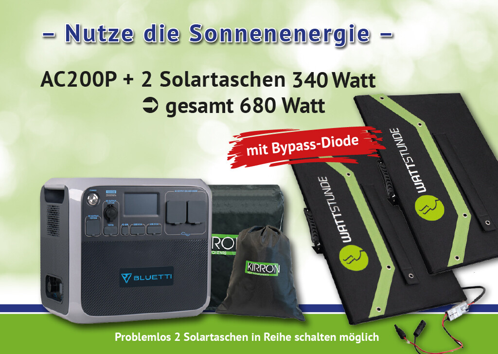 Sommer Sale: Bluetti AC200P Solar Powerstation Set inkl. 2 Stück Solartaschen 340W  * perfekter Ertrag *
Display Deutsch/Englisch* Schutzhülle/Zubehör * sofort lieferbar