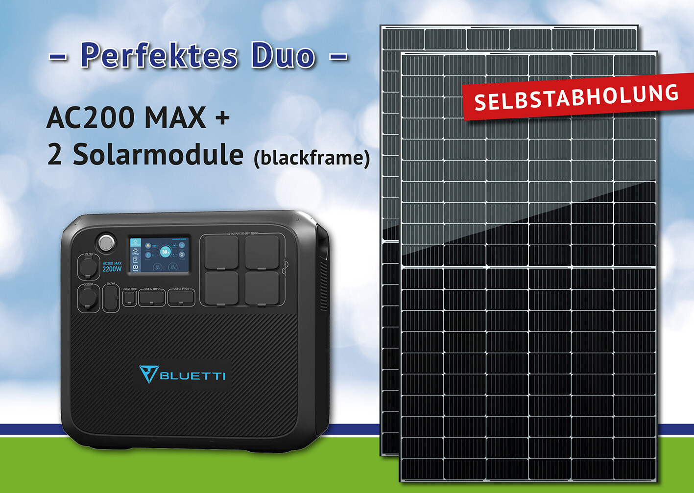 Bluetti AC200MAX Solar Powerstation Set inkl. 2 Solarmodul 410 Wp (blackframe)  * sofort erhältlich - nur Selbstabholung!