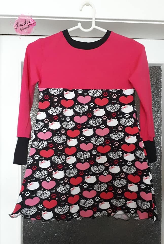 Handmade Jerseykleid 128 #Käztchen pink