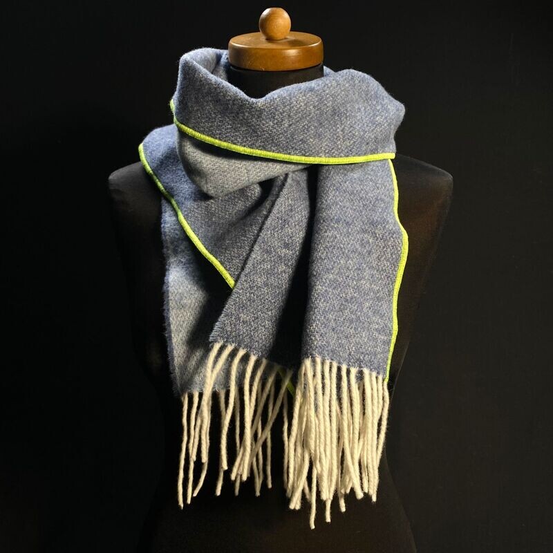Schal Merino/ Kaschmir blau/hellblau/neongelb Breite wählbar No. 001_11 Schal Merino/ Kaschmir blau/hellblau/neongelb Breite wählbar No. 001_11