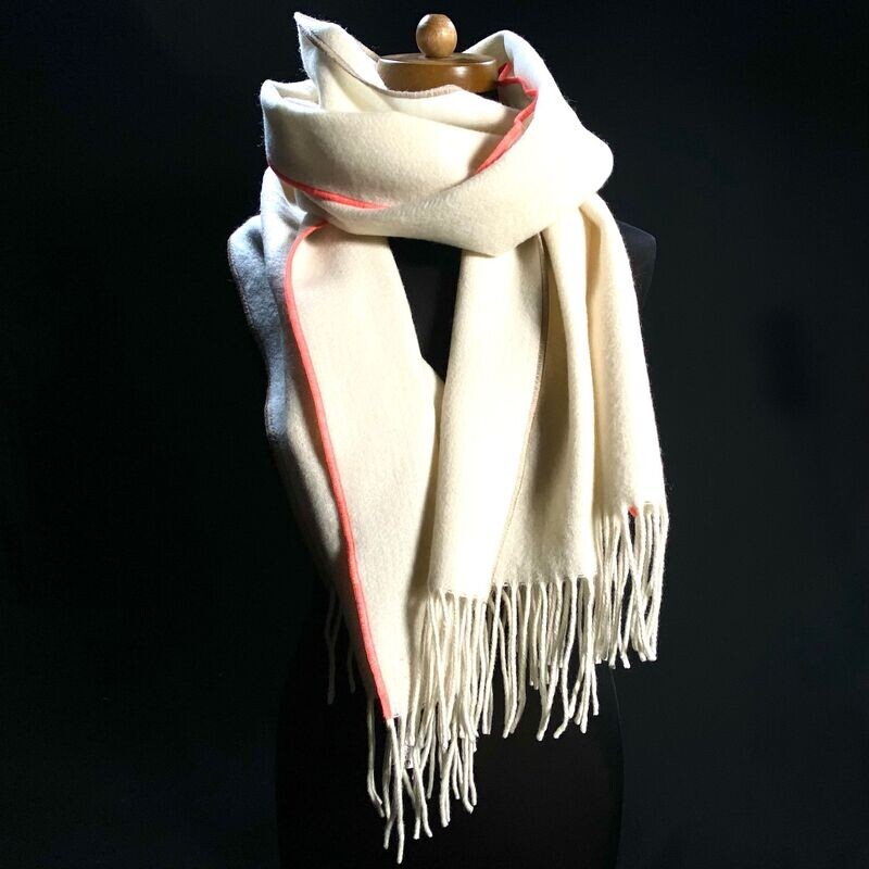 Schal Merino weiss/ Farbkante wählbar Größe L No. 001_06 Schal Merino weiss/ Farbkante wählbar Größe L No. 001_06