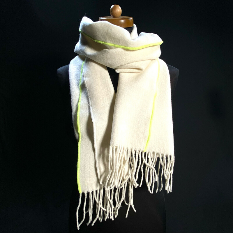 Schal Merino weiss Farbkante wählbar Größe M No. 001_07 Schal Merino weiss Farbkante wählbar Größe M No. 001_07