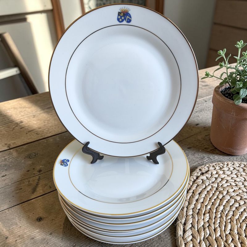 Petites assiettes avec blason sur le marlis