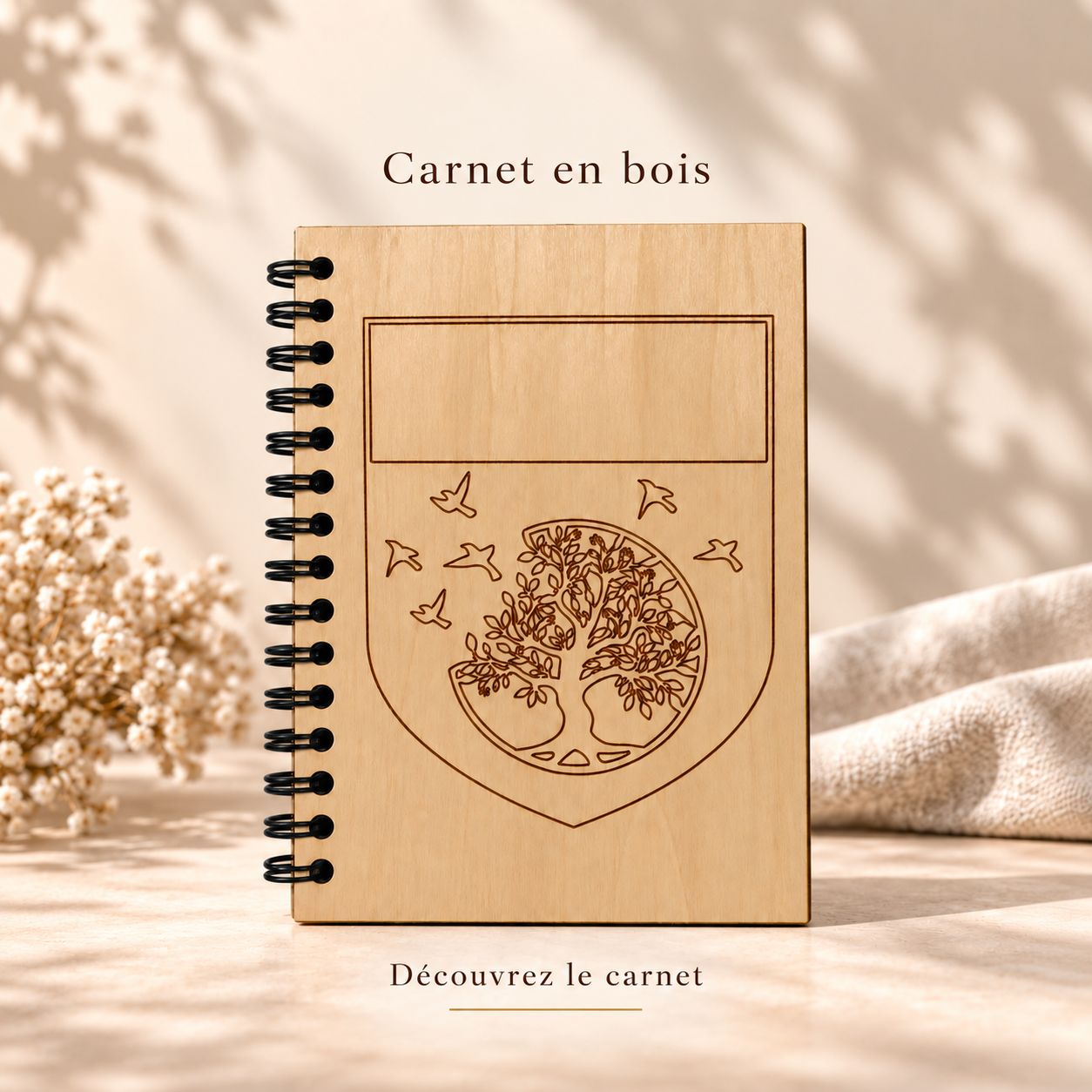 Cahier spirale couverture en bois