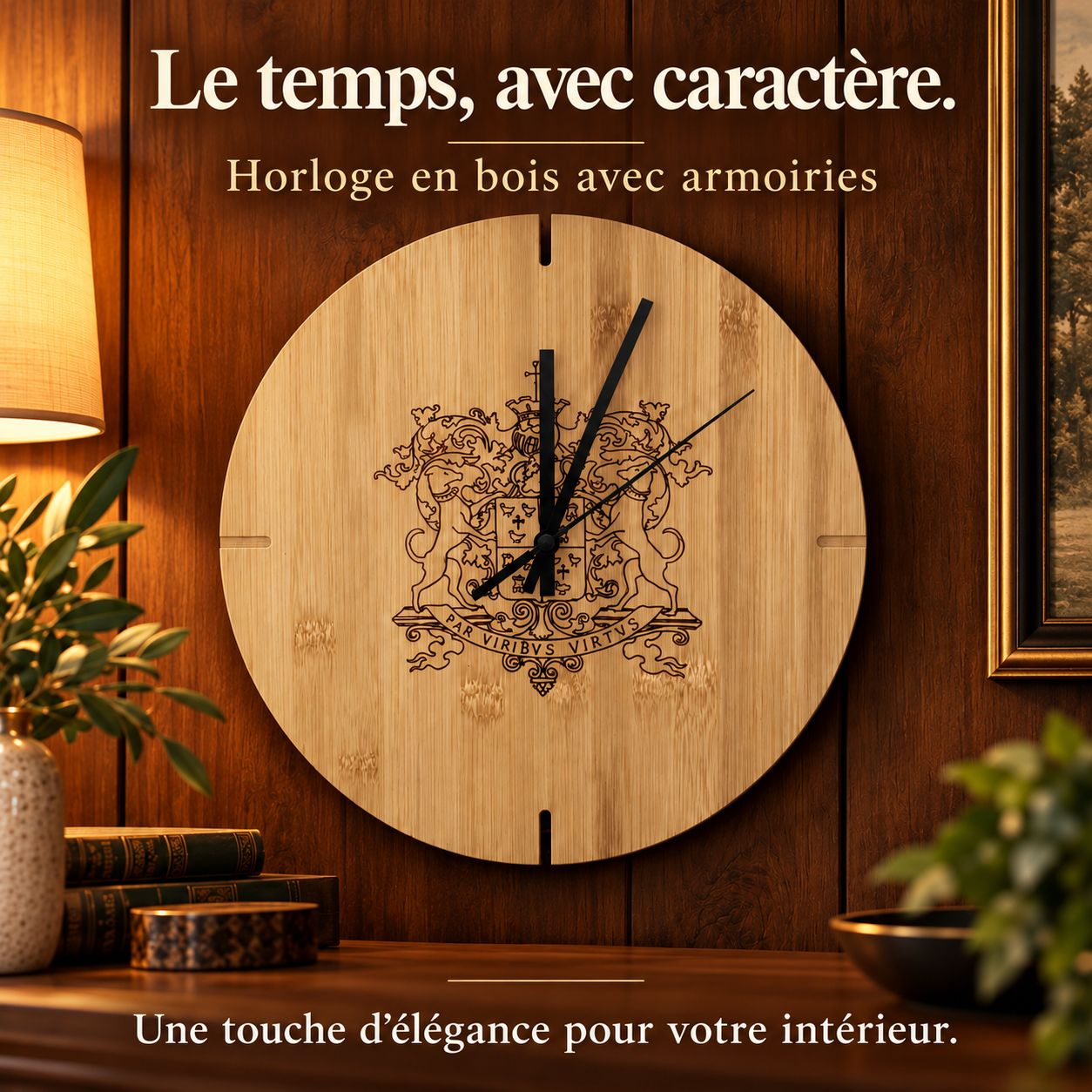 Horloge mural en bambou gravé