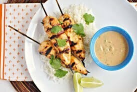 Satay chicken on rice