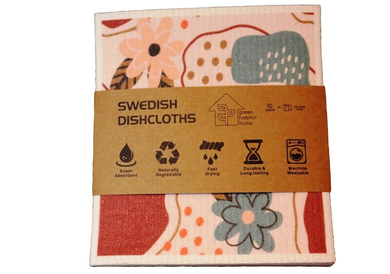 Swedish Dishcloth (10) Pack - Oversized, Assorted Prints, Reusable & Compostable - FREE SHIPPING (USA)
