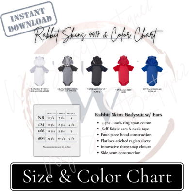 Rabbit Skins 4417 Size & Color Chart