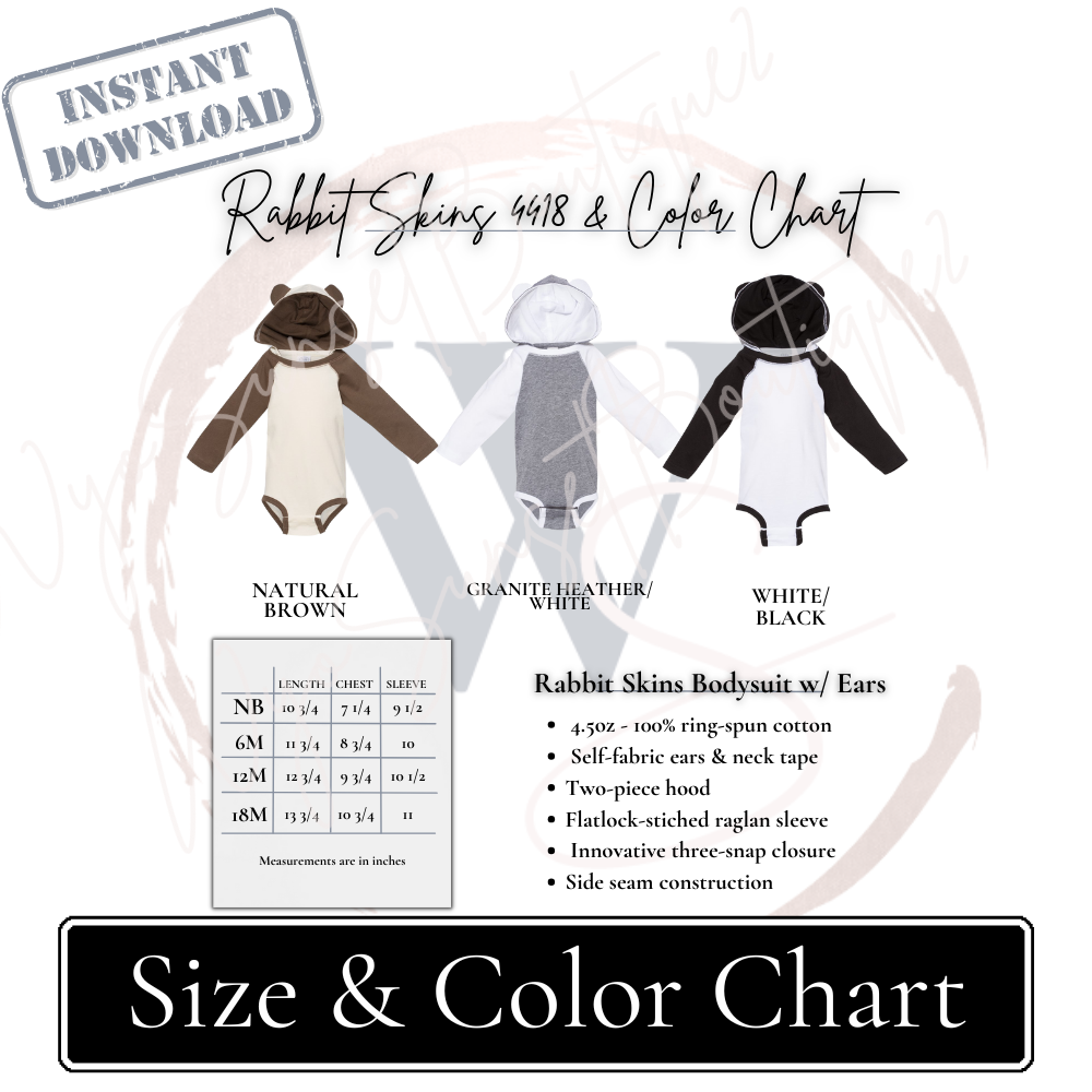 Rabbit Skins 4418 Size & Color Chart