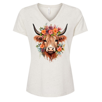 Western Highland Cow with Flower T-shirt