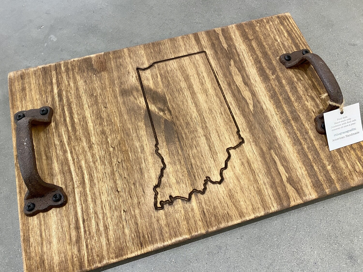 Engraved State Tray - Cast Iron Handles
