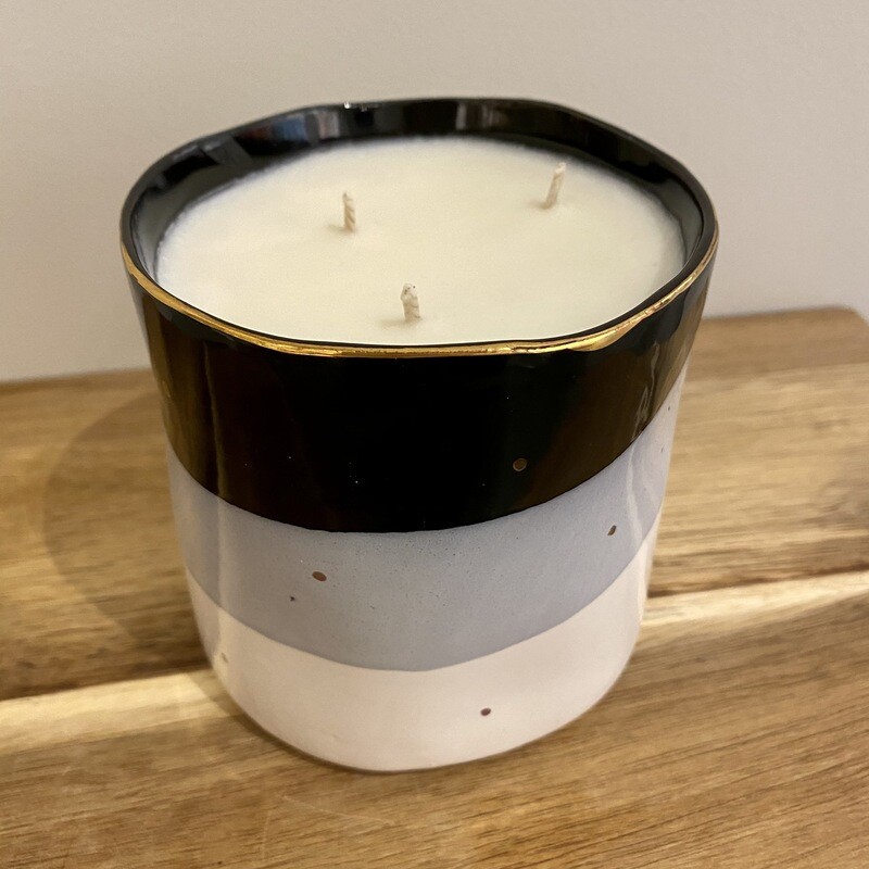 White Tea-Striped Candle