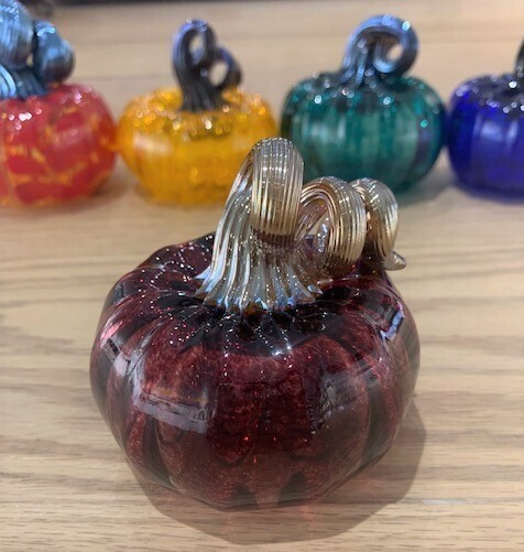 Mini Glass Pumpkin, Color: Cranberry